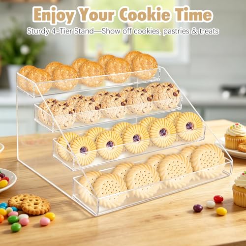 Tfwadmx 4 Tier Cookie Display Stand, Clear Acrylic Tiered Cupcake & Dessert Display Stand for Bakers, Vendors, Parties, Craft Fairs, and Market Booths