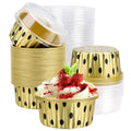 EUSOAR Creme Brulee Ramekins - 50pcs 5oz Disposable Aluminum Foil Baking Cups with Lids, Dessert Containers - color: Gold Polka Dot, size: 50pcs