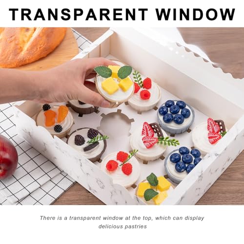 12 Count Cupcake Boxes, 4PCS Cupcake Container with Window and Inserts - color: Marble