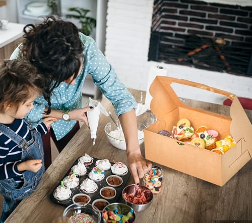 UnicoPak 20 Pack Brown Cupcake Boxes with Handle Tray - 4" Tall Large Muffin Boxes for 6 Cupcakes - Professional Food-Grade Cardboard Window Boxes for High Frosting, Toppers & Jumbo Treats - color: 20 pack brown