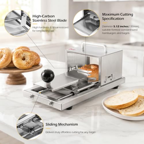 Dyna-Living Manual Bagel Slicer Adjustable Thickness Bagel Cutter Slicer