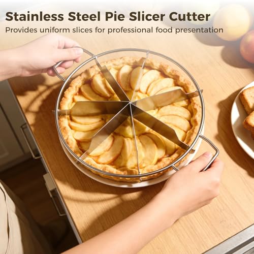 2 PCS Pie Cutter 7 Slice & 10 Slice, Stainless Steel Pizza Divider with Side Handles, Professional Round Pastry Marker for Portion Control, Suitable for Pies Cakes Tarts Desserts - size: 7-Slice and 10-Slice