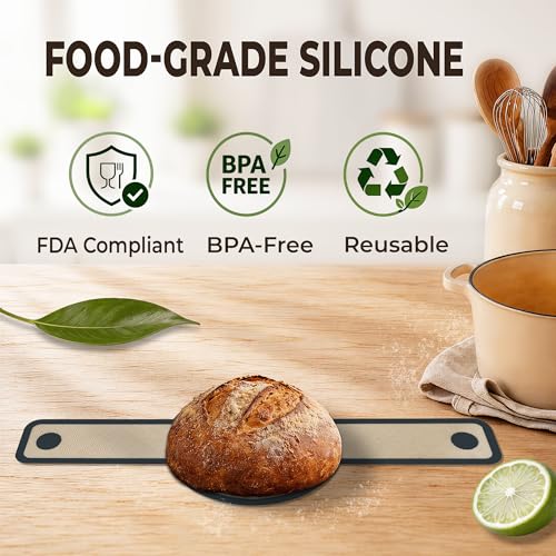 Silicone Bread Sling for Dutch Oven, 2-Pack 7.2" Long Handle Sourdough Baking Mat, 500°F Heat Resistant Dough Transfer Slings with 10 Parchment Sheets & 2 Cable Ties