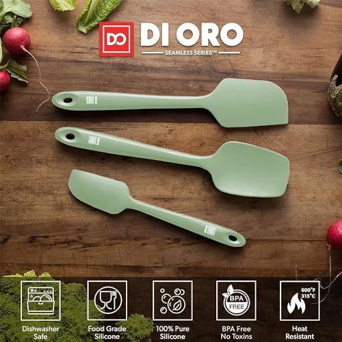 DI ORO Silicone Spatula Set - 600F Heat Resistant, 3-Pc Sage - color: Sage