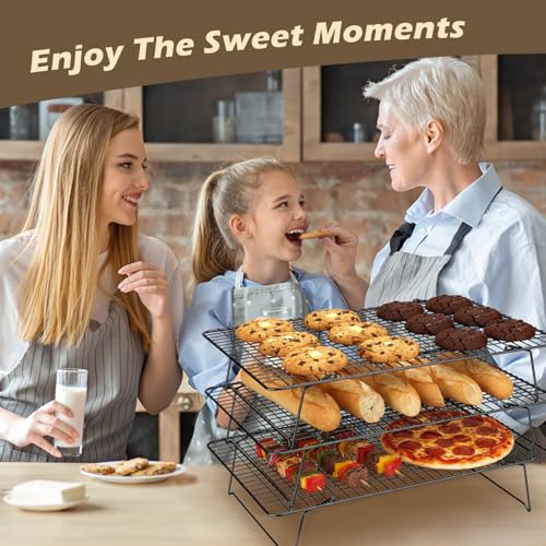 Pleafind 3 Pieces Stackable Cooling Rack - 16 x 10 Inch Wire Rack, 0.43" Dense-Grid Cooling Racks for Cooking, Baking, Roasting, Grilling, Oven and Dishwasher Safe, Black - color: Black
