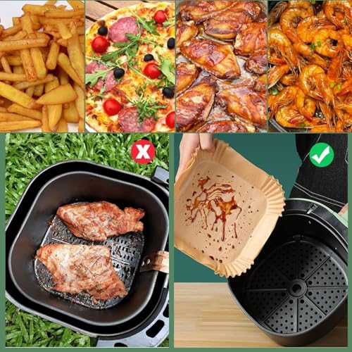 Air Fryer Liners Disposable, LYHOLKEER 200PCS 8" Square Parchment Paper, Non-Stick & Oil-Proof, Unbleached, Fits Ninja AF141 5 QT AF181 6.5QT, Cosori, Chefman, Instant Pot 6 QT, Other 5-8QT Air Fryers - size: 200PCS 8in Square for 5-8 QT