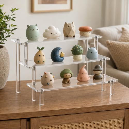 3PCS Acrylic Display Risers, 3 Tier Perfume Organizer, Clear Cupcake Stand - size: 3PACK Large 11.8IN