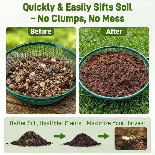 Mulctun 2Pcs Soil Sifter with Handles,Heavy Duty Dirt Sifter for Gardening - color: Green, size: 2 Pcs (2,4mm grid)