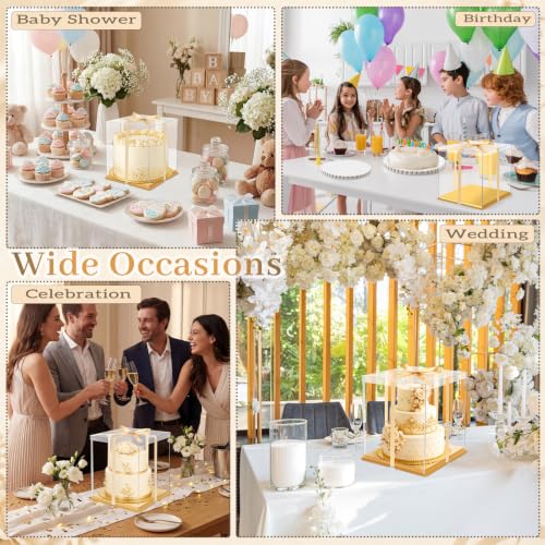 Watersay 6 Pack 14''x14''x12'' Gold Cake Box with Cake Boards and Ribbon - color: Gold, size: 14x14x12inch