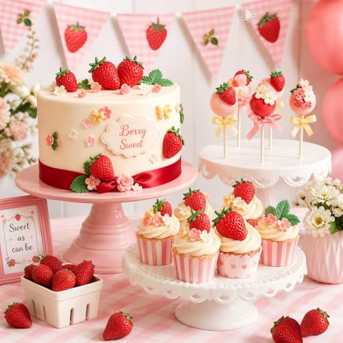 6 Pcs Strawberry Chocolate Molds Silicone, 3D Strawberry Fondant Mold - color: 6 Pcs Strawberry & Mini Rose & Bow, Pink