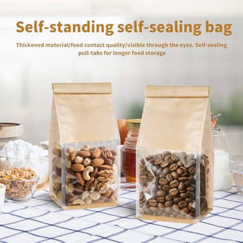 100Pack Kraft Bread Bags with Window and Tin Tie, 3.9 x 3.5 x 9.5 in - color: Brown