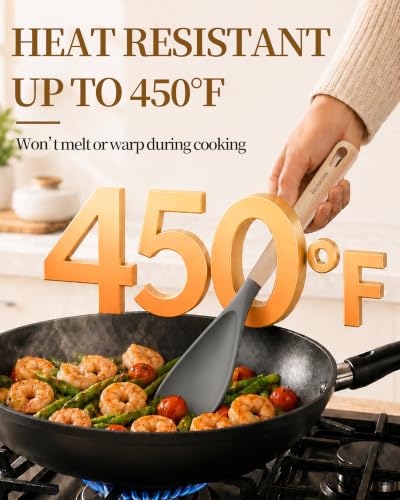 Astercook Cooking Spoon, 2 Pack, Nonstick Safe Silicone Spatula - color: Gray