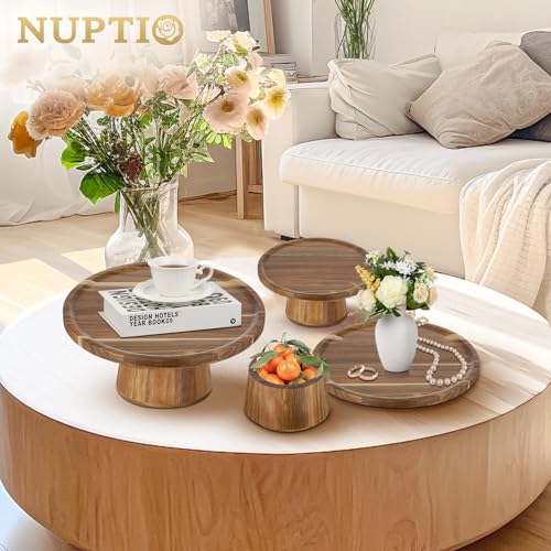 NUPTIO Wooden Cake Stand, Acacia Wood Cupcake Holder, Set of 3 - size: 7.6" & 9.5" & 11.5"