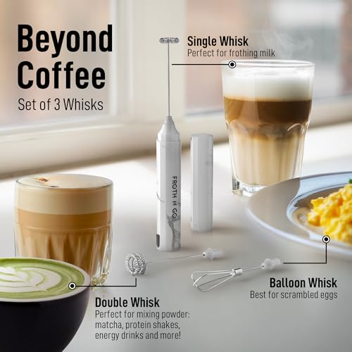Zulay Froth N Go Milk Frother – Rechargeable 3-in-1 Handheld Frother Wand with Travel Case & USB-C Charger – Single, Double & Egg Whisk for Latte, Cappuccino, Matcha, Protein Shakes - Frosted Marble - color: Frosted Marble, size: Rechargeable Frother