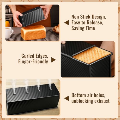 3 Pack Pullman Loaf Pans, Bread Pans with Lids, Black - color: Black
