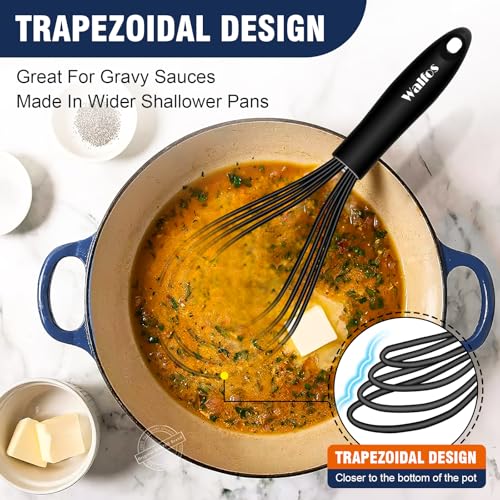 Walfos Whisk,Whisks for Cooking Non Scratch.Silicone Whisk Set of 4 Kitchen Whisks-11in Flat and 7+9+11in Balloon .Nice for Mixing,Whisking and Stirring.Dishwasher Safe.(4pcs-Colorful) - color: 4pcs Green + Purple + Red + Black; 7+9+11in & 11in（flat）