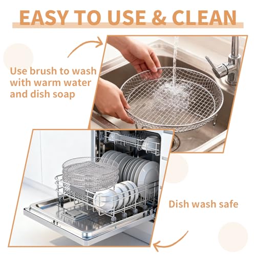 8 Inch Stackable Air Fryer Rack, Stainless Steel Cooling & Cooking Rack with Silicone Feet, Fits 4.2QT-5.8QT Air Fryers for Multi-Layer Cooking