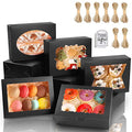 KPOSIYA 65 PCS 8x6x2.5 Inch Cookie Boxes with Window Black Bakery Boxes Pastry Boxes for Gift Giving, Treat, Dessert, Cupcakes, Chocolate, Strawberries, Donuts, Muffins (5 Style Windows) - color: Black(pack of 65)