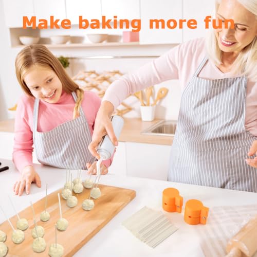 2 Pack Round Cake Pop Mold Shapes Press Set, 3D Printed Sphere Circle Cake Pop Cutter and Pusher, Baking Molds Accessories Supplies for Home Baking, Birthday Parties,Wedding Desserts(COLOR:Orange)