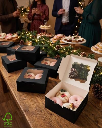 Bakepacker Black Bakery Boxes with Window 6x6x3 inches 60-Packs - color: Black, size: 6"*6"*3" / 60 Pcs