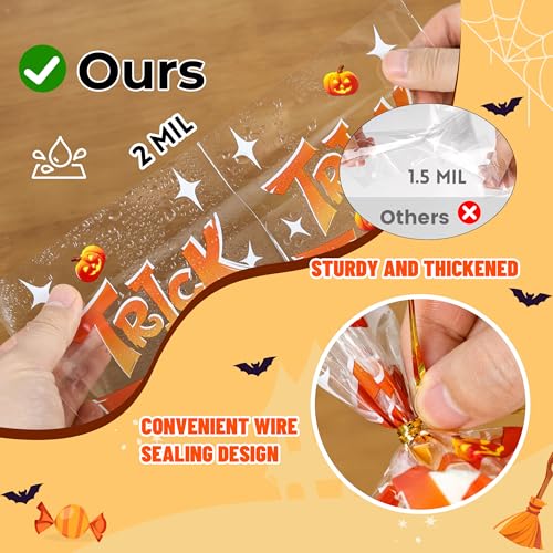 NPLUX Halloween Cellophane Treat Bags, 100 Pack, 4 Designs, 4.8 x 10.6 in - color: Halloween Designs-4.8×10.6 Inch-100