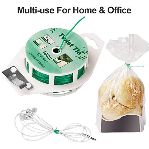 (2 Reels) Garden Wire, Twist Ties Heavy Duty with Cutter 328 Ft Multi-Function Green Coated Tape to Support Plant Tie Up Bags for Home Office (328 Feet / 100 m) - color: Green