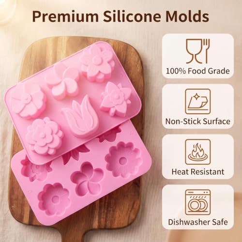 2 Packs 6-Cavity Silicone Flower Mold Assorted for Soap Baking