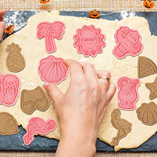 Cunhill 16 Pcs Summer Beach Cookie Cutters with Plunger, Tropical Molds