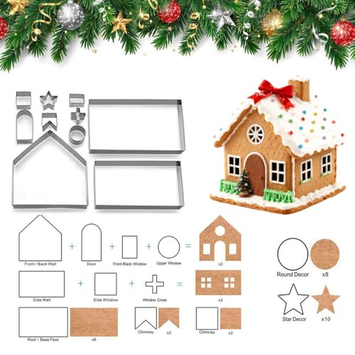 Gingerbread House Cookie Cutters Shapes Large, Set of 10