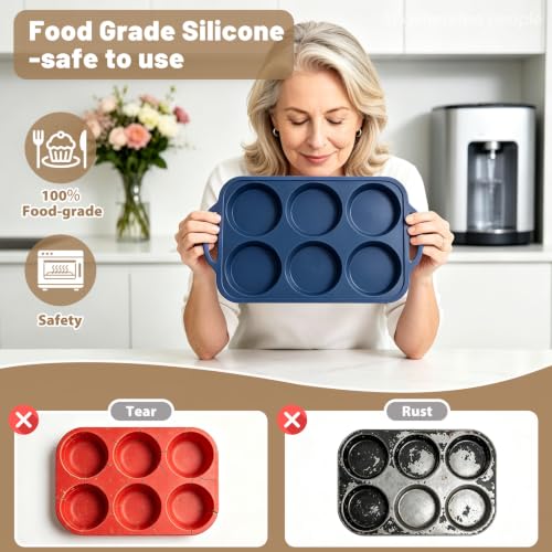 4 Inch Jumbo Silicone Muffin Top Pan with Frame Non Stick Egg Mold Baking - color: Gray