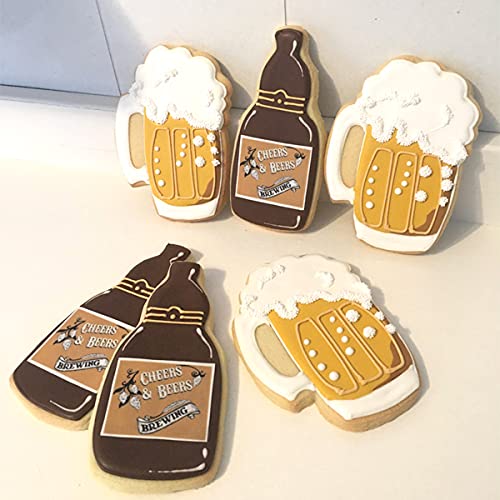 Beer Themed Cookie Cutters Stainless Steel, Baby Brewing Beer Set Mug Bottle Onesie Rattle Baby Bottle Photo Plaques Dough Fondant Biscuit Molds for Baby Shower - color: Beer