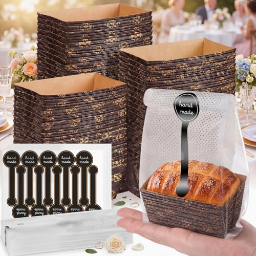 Sliner 120 Pcs Mini Paper Loaf Pans Disposable Baking Set with Bags