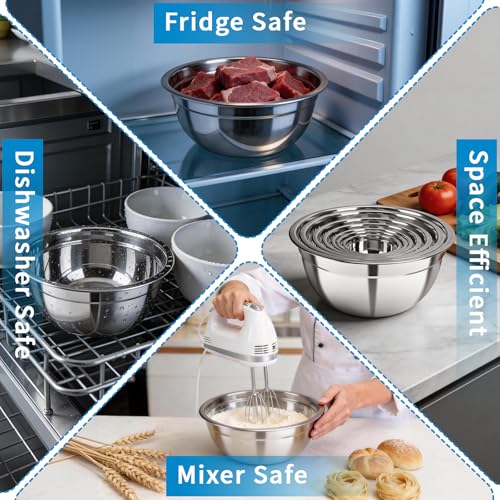 Stainless Steel Mixing Bowls with Lids, 7-Piece Nesting Bowl Set