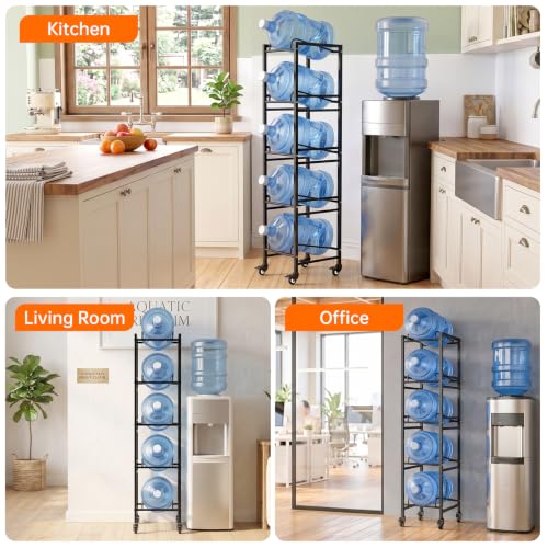 5 Gallon Water Jug Holder with 4 Locking Casters, 5-Tiers Water Jug Stand - size: 5 Tier-Single Row