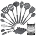HOTEC Silicone Kitchen Cooking Utensils Set,14pcs Grey - color: Gray