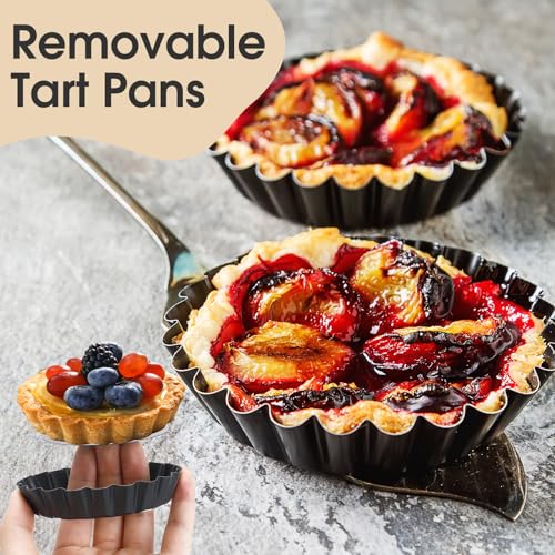 Ziliny 8 Pcs Tart Pan with Removable Bottom, Round Fluted Quiche Pans