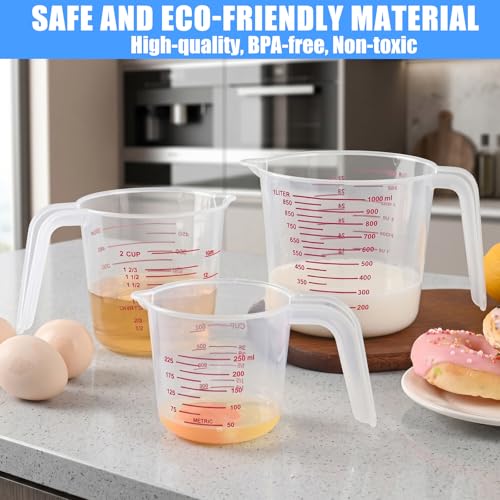 DTDNZKN 3 Pack Measuring Cups, 250ml (1-Cup), 500ml (2-Cup) &1000ml (4-Cup)