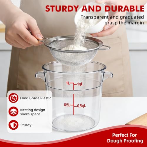 4-Pack Food Storage Container with Lid,Round Plastic Storage Box with Scale & Grip Perfect for Cake Prep, Marinating, Dough Mixing, Kitchen Supplies (Red, 2QT) - size: 2QT