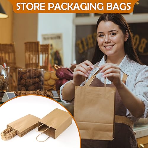 XPCARE Brown Paper Bags with Handles, 100Pcs 5.25x3.25x8.25'' Kraft Bags - color: Brown, size: 100 Count (Pack of 1)