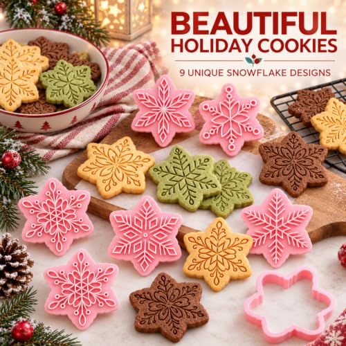 9-Piece Snowflake Cookie Cutter and Stamp Set, Plastic