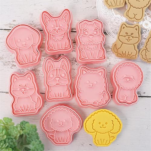Ishang Dog Shaped Cookie Stamps Set Plastic 8Pcs