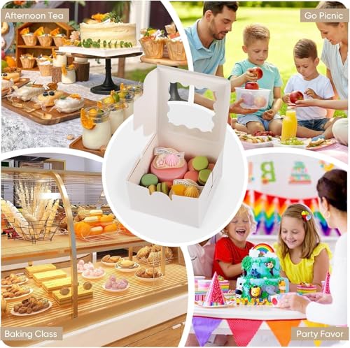 Cookie Boxes with Window, 4x4x2.5 Inch White Bakery Box (100)