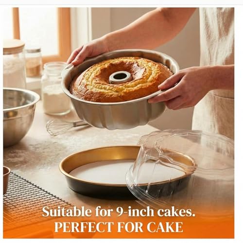 5 Set Disposable Cake Containers with Lids, Gold, for 9 Inch Cake - color: Gold, size: 4inx9in