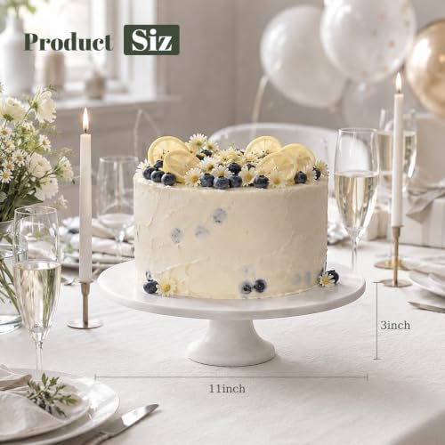karibiber Natural Marble Cake Stand, 12" Round Cupcake Stand, Stone Dessert Display Pedestal for Kitchen Counter, Serving Platter for Fruit, Birthday, Wedding, Charcuterie Cheese Board White & Gray - color: White