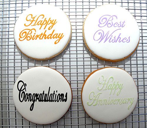 Designer Stencils Script Celebration Cake Stencils Set, Beige/Semi-Transparent