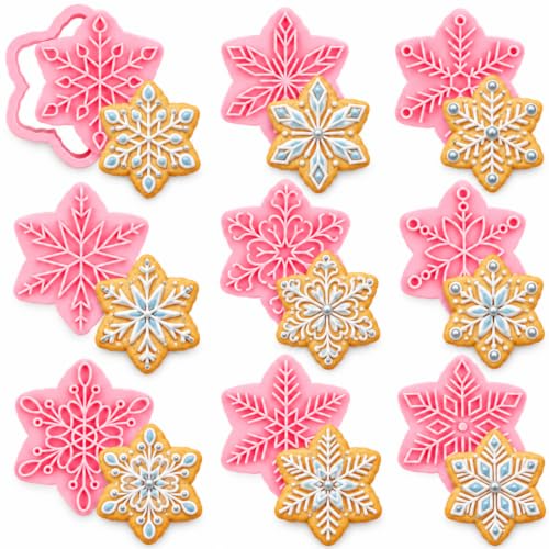 9-Piece Snowflake Cookie Cutter and Stamp Set, Plastic