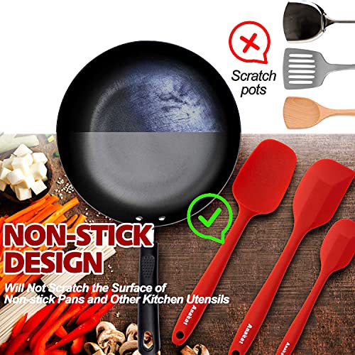 Anaeat 4 Piece Silicone Spatula Set - Seamless One-Pieces Design, Non-Stick Rubber Spatulas Kitchen Scraper for Baking, Cooking, Scraping & Mixing, Heat Resistant & BPA Free & Dishwasher Safe (Red) - color: 4 Pcs Spatulas (Red), size: Essential Spatula Se