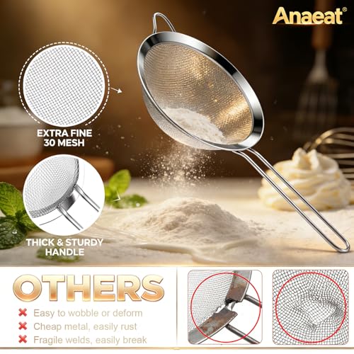 Anaeat Fine Mesh Strainers - Premium Stainless Steel Colander Sieve Sifters, with Durable Mesh and Sturdy Handle, Excellent for Sifting Dry ingredients, Flour, Pastas, Rice, Tea (7.87"） - color: 7.87" Diameter