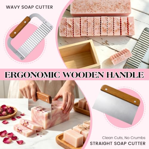 SJ 2-Pack 42 oz Soap Making Kit with Loaf Molds, Wooden Box & Cutters - color: Pink+Yellow / Rectangle