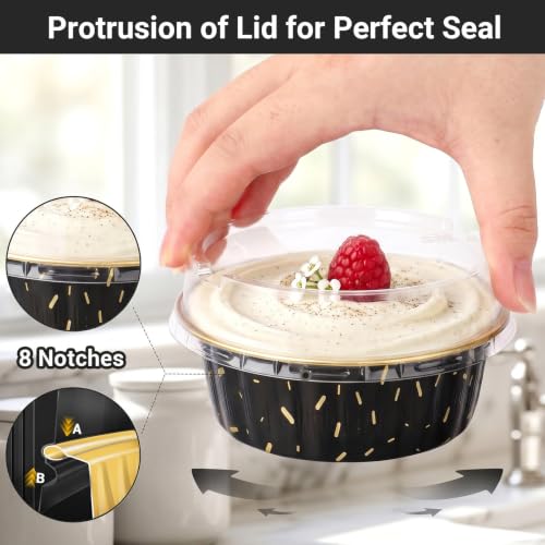 EUSOAR Aluminum Muffin Cups with Lid, 30 pack 8oz Muffin Liners Cups with Lids, Disposable Foil Ramekins, Aluminum Cupcake liners, Creme Brulee Ramekins, Aluminum Foil Cupcake Baking Cups Holders Pans - color: Black Meteor Shower, size: 30pcs, 8oz